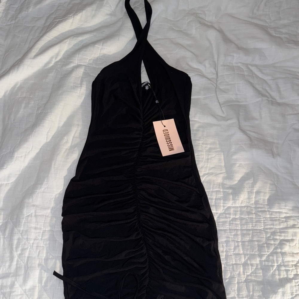 NWT Misguided Size 0 Black Halter Criss Cross Dress